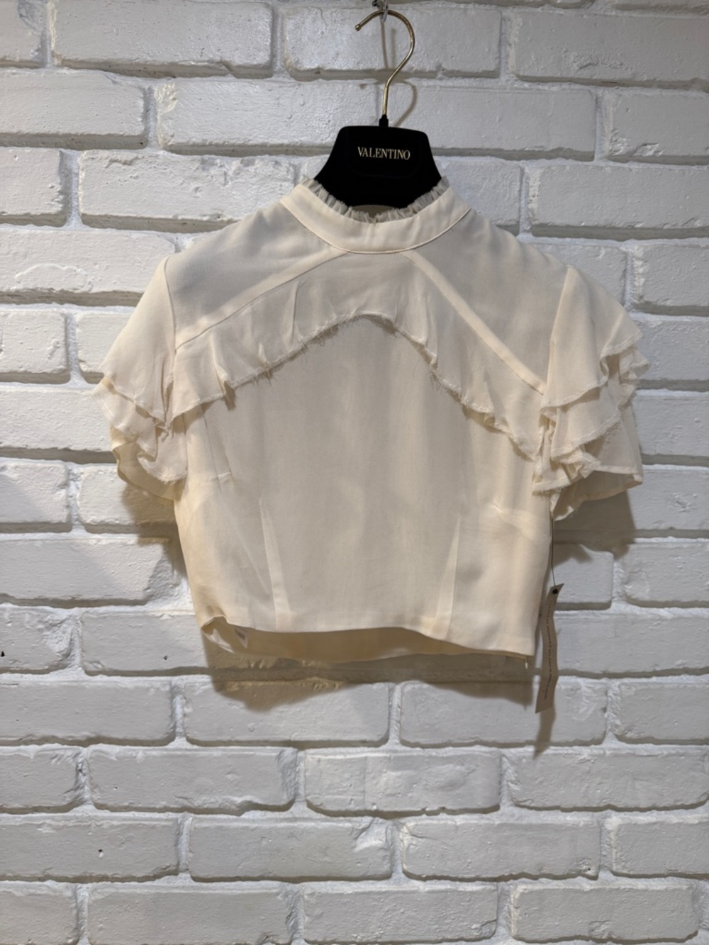 ✨ REFORMATION Ivory Silk Blend Ruffle Crop Top Romantic Boho Luxe | Size 4 - Picture 4 of 16